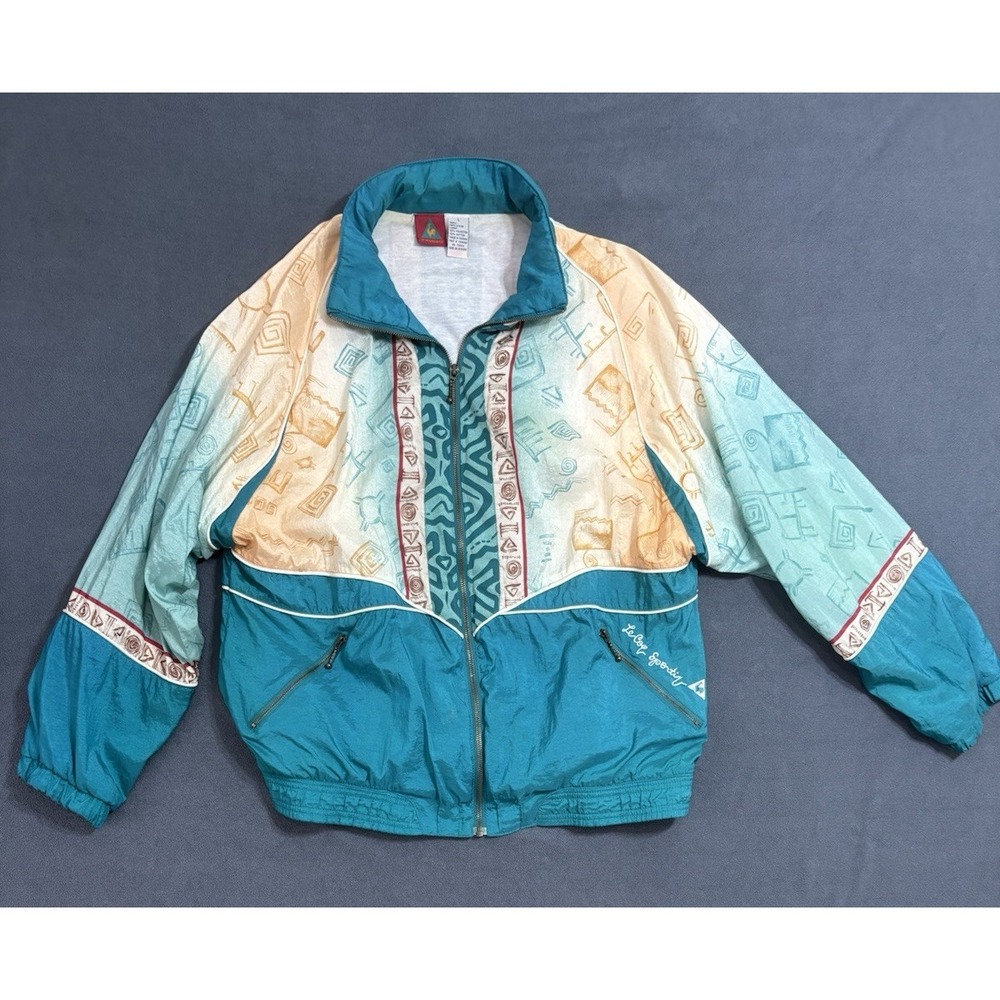 Vintage Le Coq Sportif Aztec Colorblock Windbreaker Jacket Mens Size Large 1980s